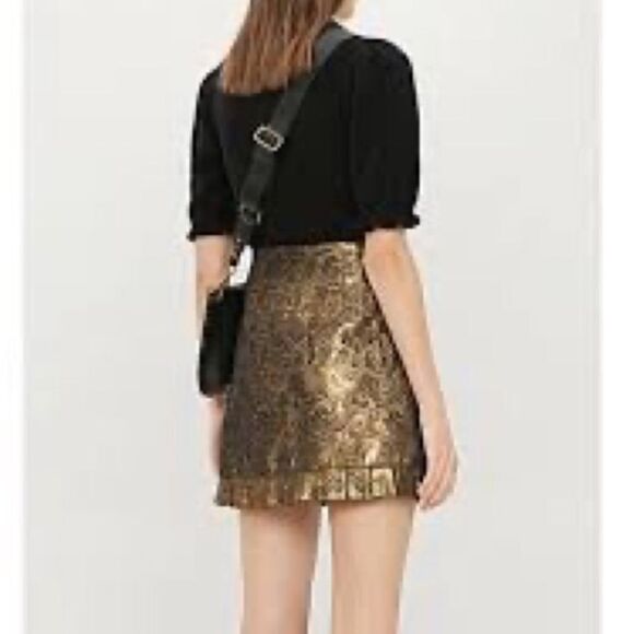 Sandro Paris Goldena Metallic Bronze Brocade Ruffled Mini Skirt - Picture 4 of 16